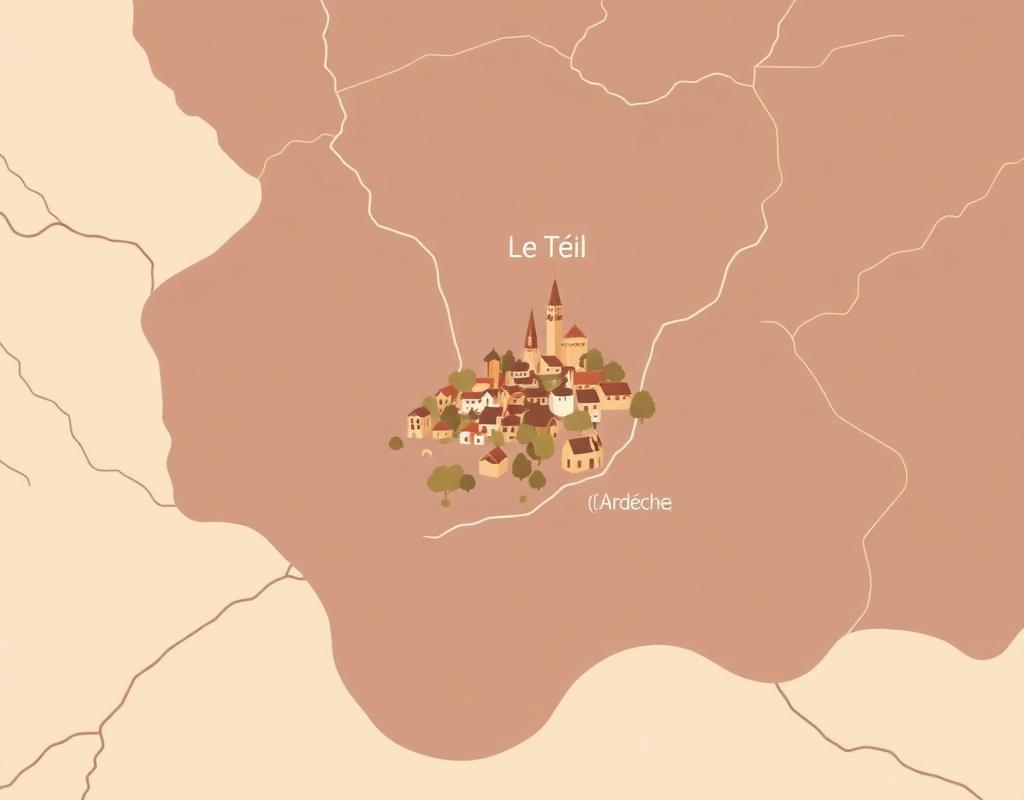 Carte stylisée de l'Ardèche situant Le Teil près de Montélimar